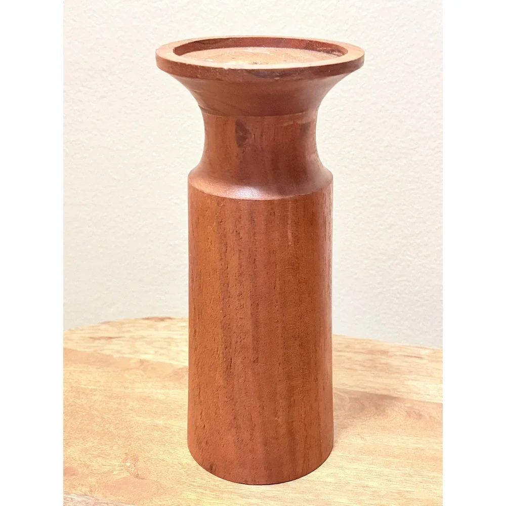 Vintage MCM Hand Turned Wood Pillar Candle Holder Set of 3 Trio